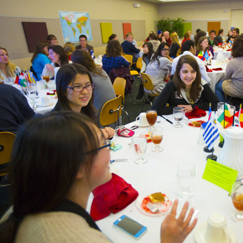 Students at international dining event
