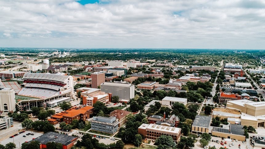 Drone shot of the University of Nebraska-Lincoln