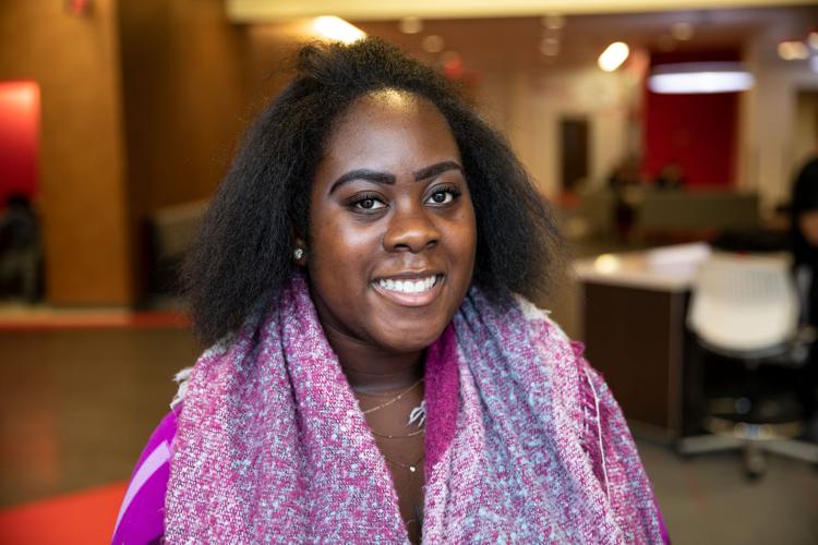Chelsea Akyeampong, a junior political science and global studies double major, poses for a portrait in the Nebraska Union on Friday, Jan. 18, 2019, in Lincoln, Nebraska.  Photo by Kenneth Ferriera