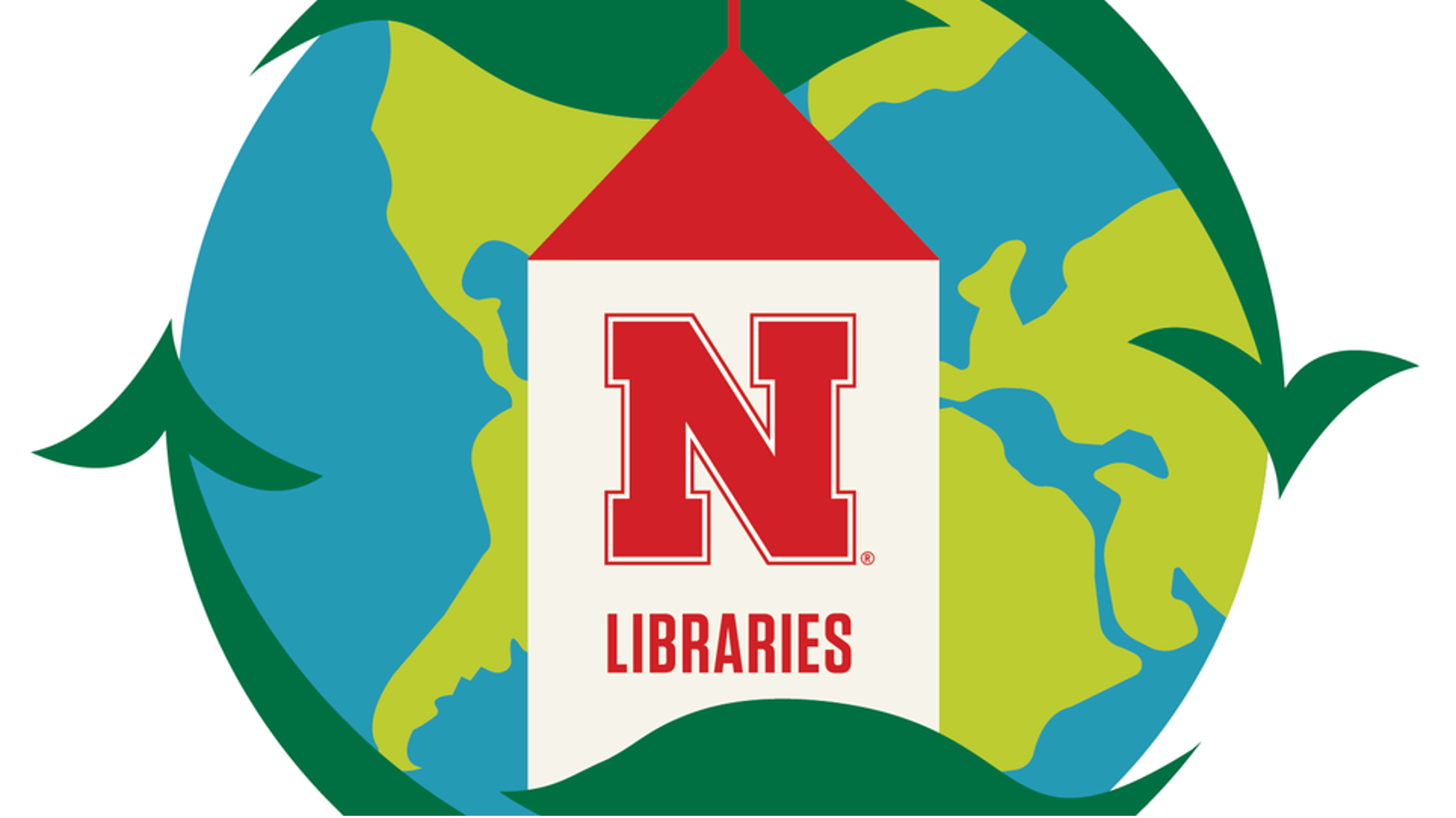 A logo of University Libraries and a graphic design of a globe.