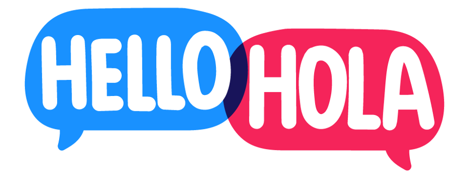 A graphic logo that says, “Hello” and “Hola.”