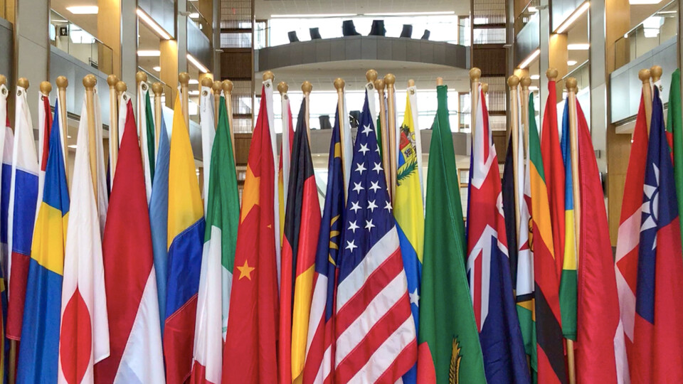 Flag display at the College of Business