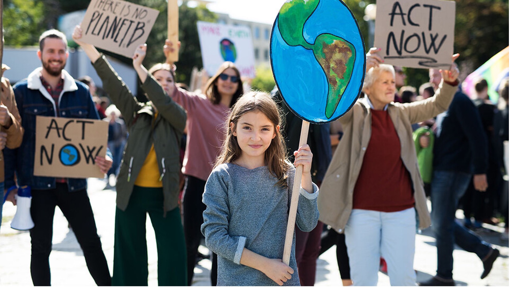 A photo of crowd at climate change rally.