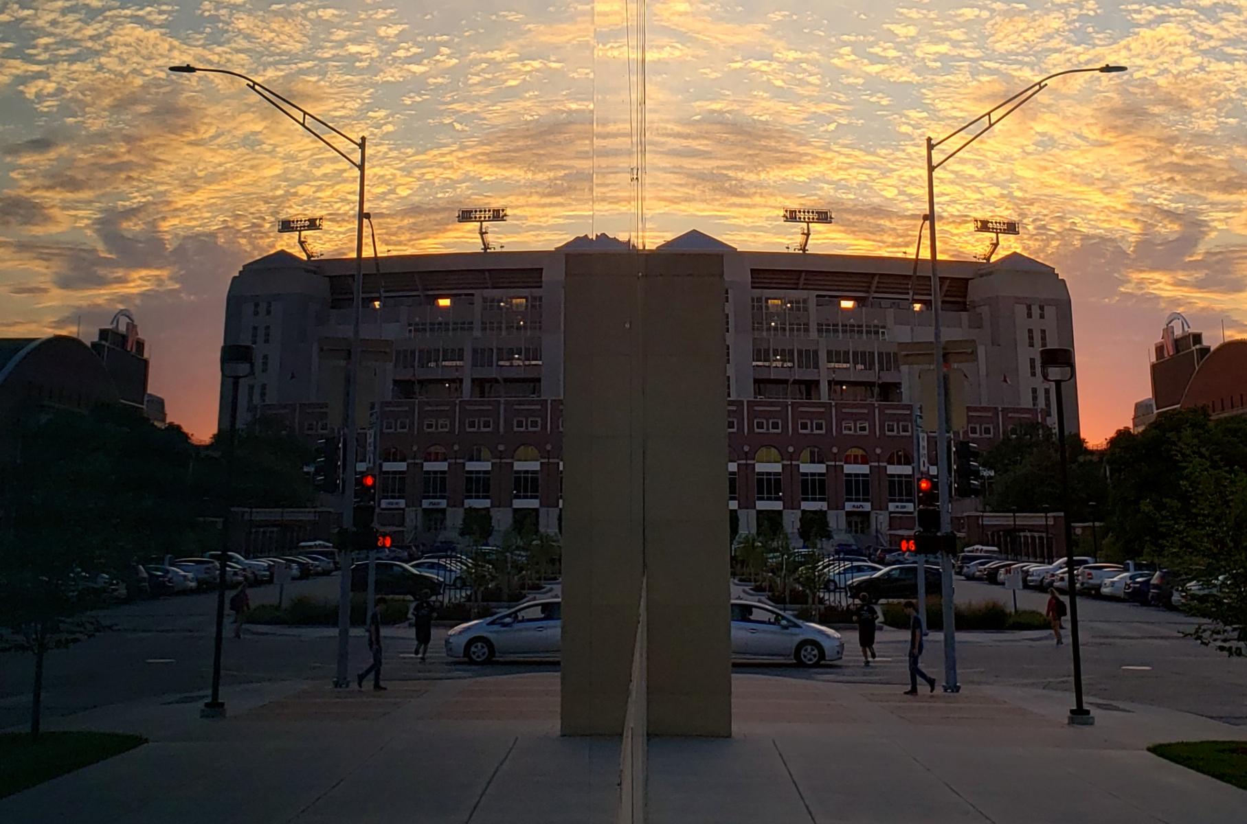 Sunset at Memorial Stadium on UNL campus
