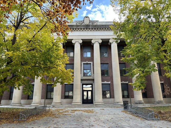 Picture of Louise Pound Hall from the west side.  