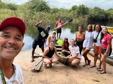 students with canoes