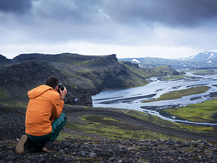 student phographing landscape in Reykjavík, Iceland