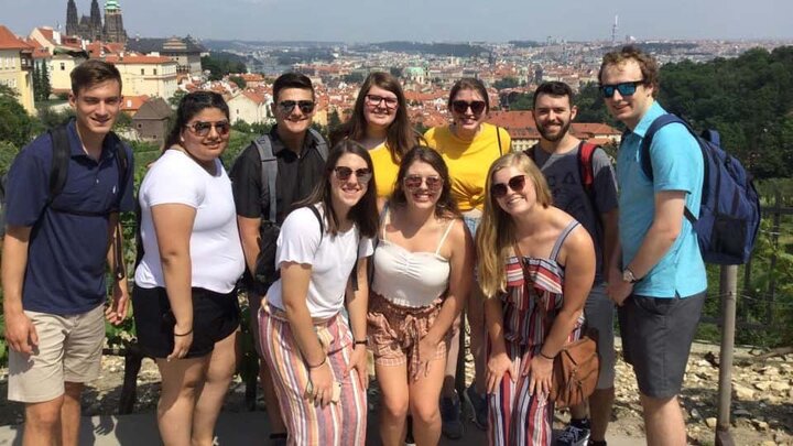 Group of students in Prague, Czech Republic.