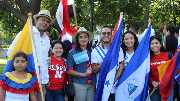 international group with flags