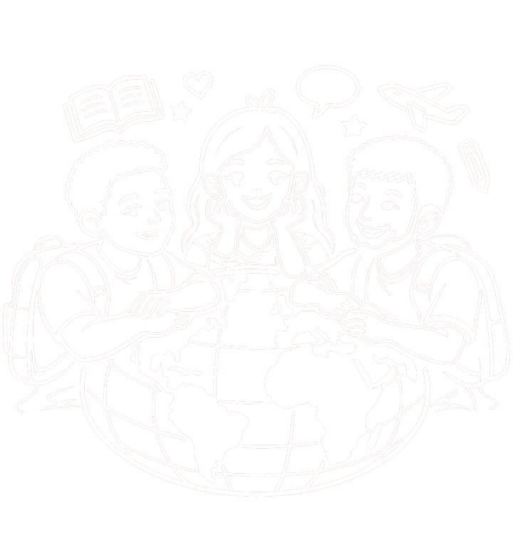 students sitting around a globe